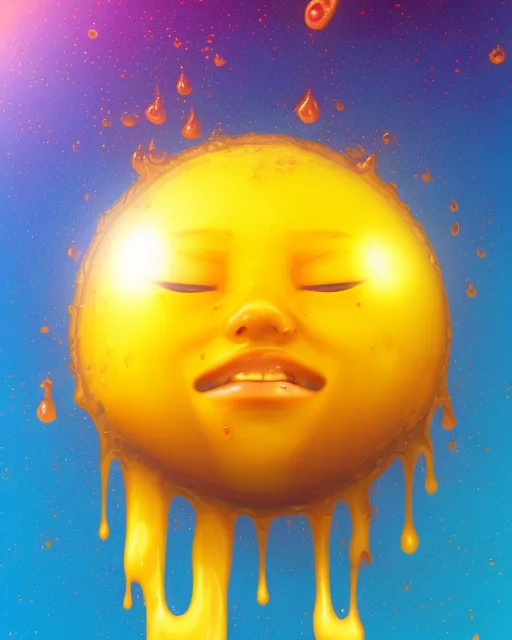 Beautiful picture  of the sun itself, melting and dripping: dripping art: artistic rendering, colorful, beautiful composition, award winning art, highly detailed, sharp focus, realism, , 2d vector illustration portrait,  beautiful,  vibrant,  digital art