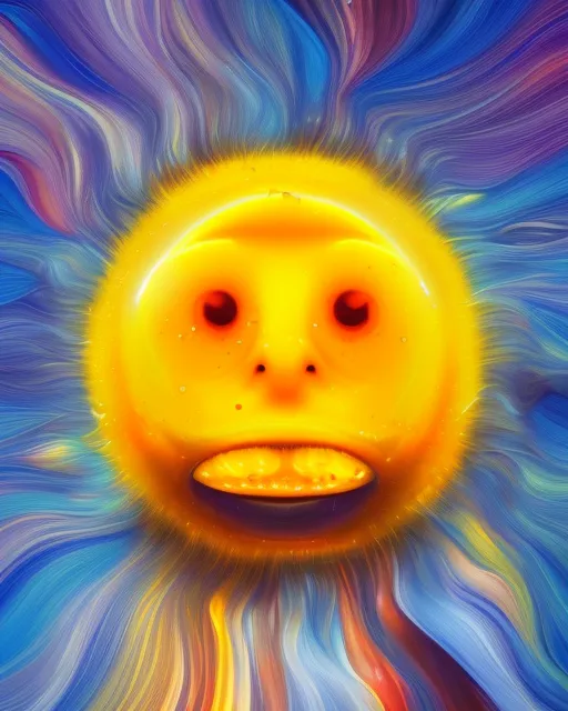 Beautiful picture  of the sun itself, melting and dripping: dripping art: artistic rendering, colorful, beautiful composition, award winning art, highly detailed, sharp focus, realism, , 2d vector illustration portrait,  beautiful,  vibrant,  digital art