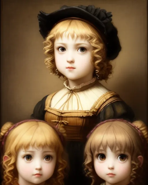 “Anime Babes” by Rembrandt, Masterpiece, (Realistic faces), High definition, superb quality, intricate details, uhd, 4k, museum art, large painting, in the style of Rembrandt.