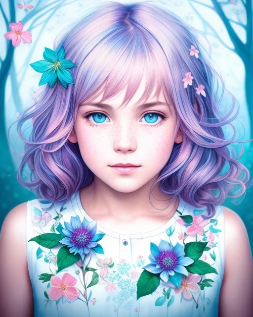 Cute anime girl portrait, digital painting. Close-up illustration