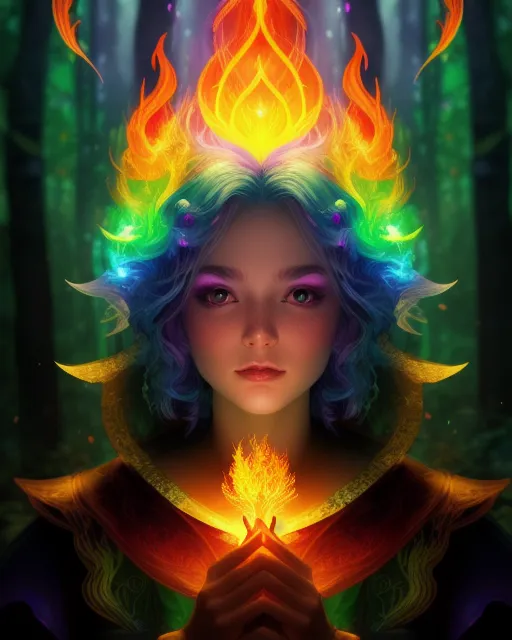 Closeup a beautiful rainbow fire - Free AI Photo Generator - starryai