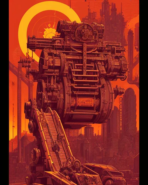 The Machinery of Steel and Blood, johan grenier, victo ngai, hyper detailed, james jean, dan mumford, kilian eng, asaf hanuka, hyperrealism