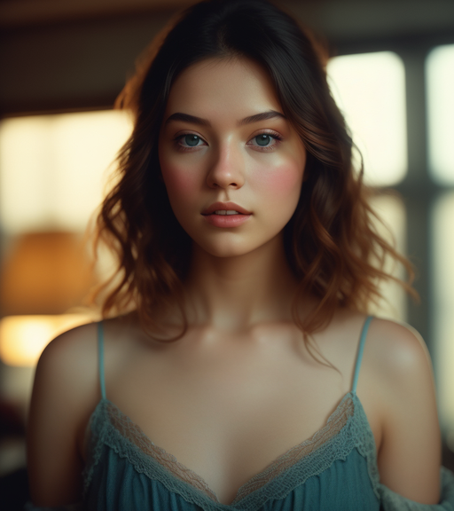 Imagine a young woman whose beauty is both captivating and ethereal. Describe her features, radiance, and any unique qualities that make her truly enchanting.