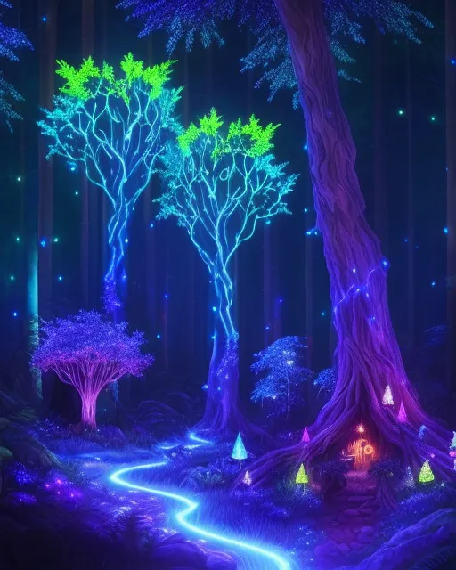 Fantasy forest bioluminescent at - Free AI Photo Generator - starryai