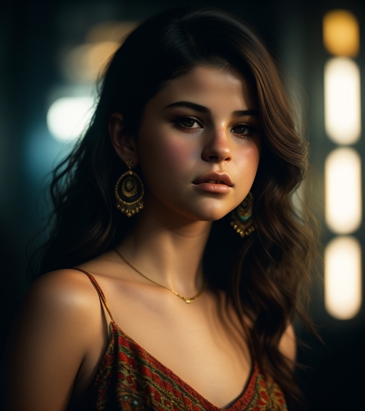 Gothic Selena Gomez, tribal clothing, - AI Photo Generator - starryai