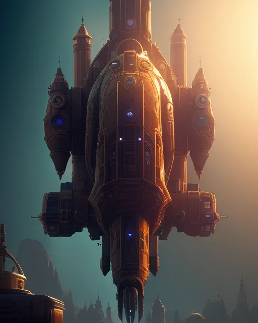 capital spaceship, digital art style, in frame, 4k,cinematic layout, steampunk engine hyperdetailed intricately detailed trending on Artstation Unreal Engine volumetric lighting Eldritch by Greg Rutkowski