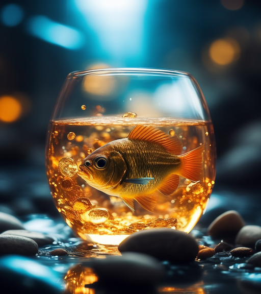 1) Object: Golden fish. 2) fish a on - AI Photo Generator - starryai