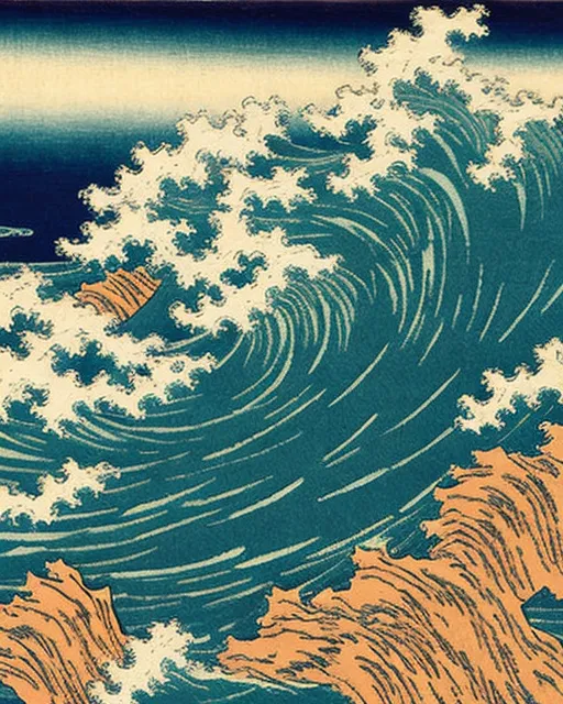 ocean waves under a cloudy sky, Katsushika Hokusai, oil on canvas