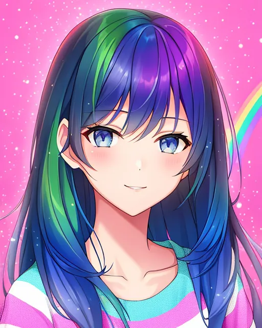 Cyberpunk anime girl, rainbow hair, - AI Photo Generator - starryai