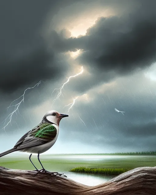 Bird crying, thunderstorm, digital painting,  digital illustration,  extreme detail,  digital art,  4k,  ultra hd, beautiful landscape,  realistic and natural,  detailed full-color,  nature,  hd photography,  galen rowell,  david muench,  perfect composition,  gloss,  hyperrealism