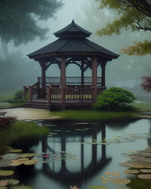 Rainy Day Gazebo. - Free AI Photo Generator - starryai