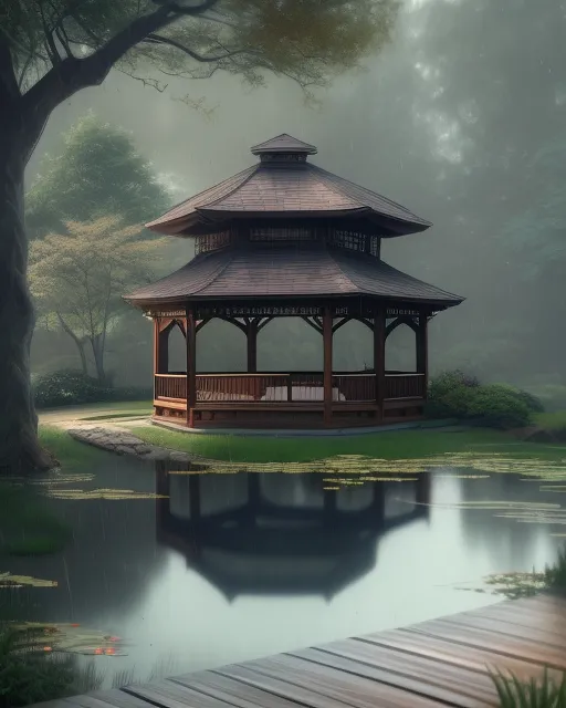 Rainy Day Gazebo. - Free AI Photo Generator - starryai