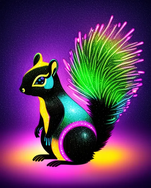 Black rainbow neon glittery squirrel 