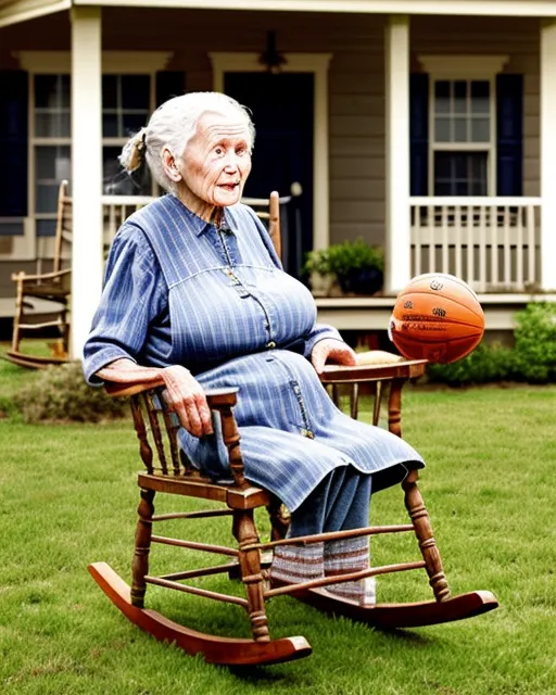 Rocking chair old lady top of house dentures with a field goal