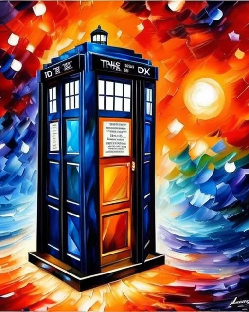 The TARDIS from Dr. Who appears in the painting farewell to anger by Leonid Afremov