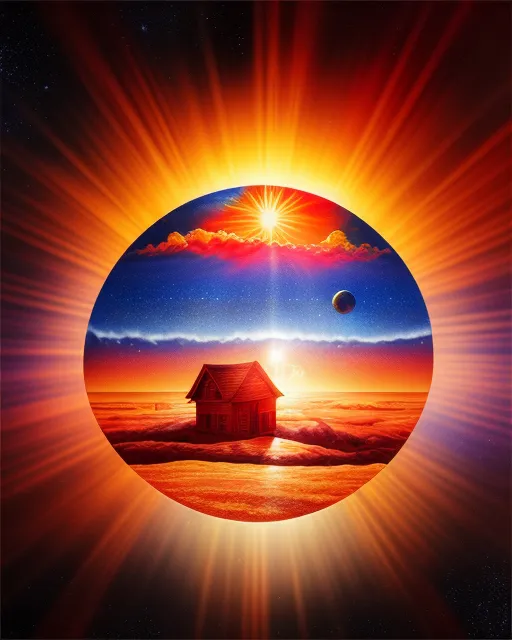 House rising sun , 3D, oil 4D, - Free AI Photo Generator - starryai