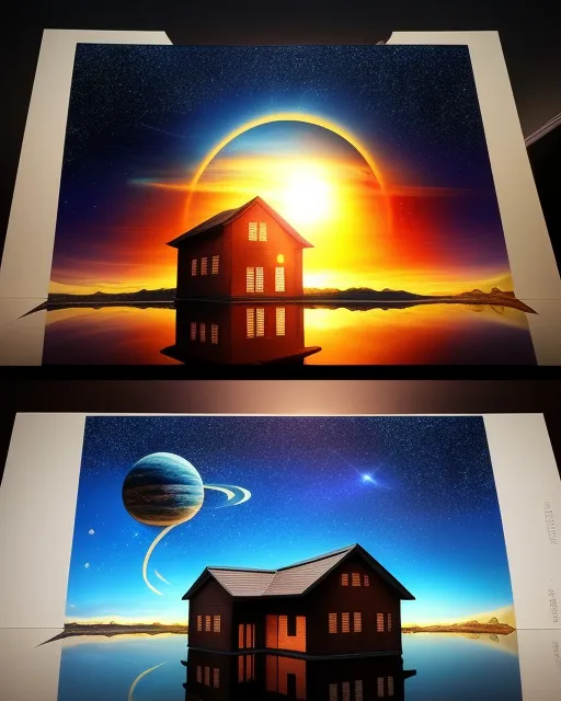 House rising sun , 3D, oil 4D, - Free AI Photo Generator - starryai