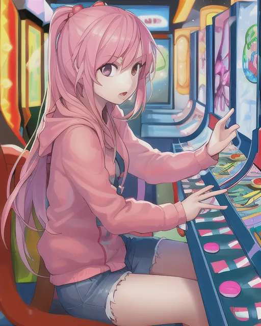 girl in the arcade playing a game