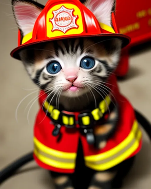 Firefighter kitten,cute AI Photo Generator starryai