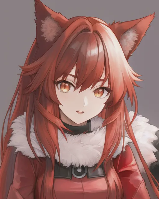 Anime wolf girl with long hair, furry neck collar and closed eyes on Craiyon