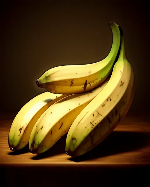 Lonely evil bananas on a table, hard light chiaroscuro, realistic