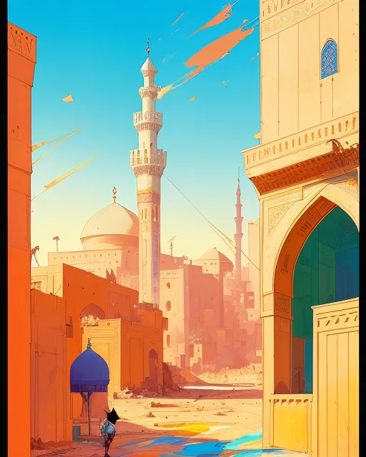 Fatimid cairo street and minaret, Borderlands paper marbling! Oil splash!! Oil stained!!", intricate hyperdetailed fluid gouache illustration by Android Jones By Ismail Inceoglu and Jean Baptiste mongue James Jean Erin Hanson Dan Mumford professional photo, natural lighting, maximalist photoillustration 8k