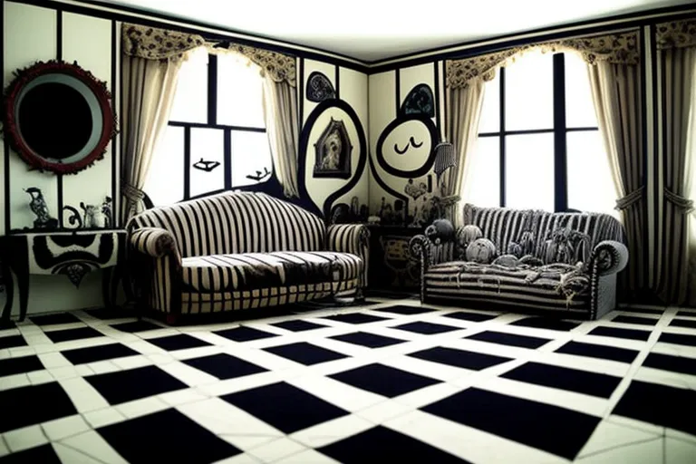 A living room designed Tim Burton AI Photo Generator starryai