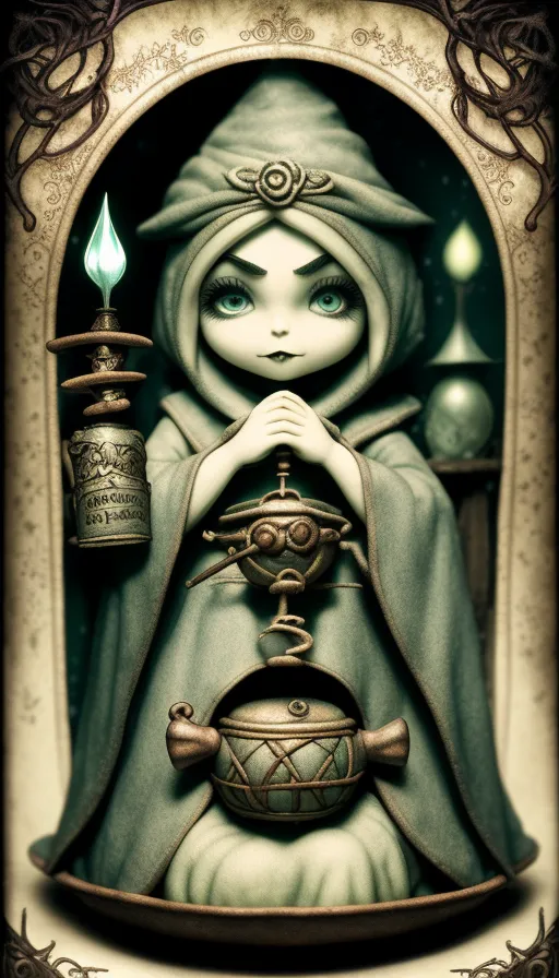 Wizard’s Den. Fairytale, Dark, Vintage, Art Nouveau. Alexander Jansson, Arthur Rackham, Mark Ryden. Octane Render, 3D, UHD, High Quality, Cinematic Character Render. Insanely Detailed Close Up Portrait Adorable Snow White Wearing Fancy Cape Casting A Spell. Cauldron, Potions, Magic Spell Book, Skull, Glass Vials