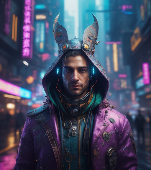 prompthunt: portrait of a man, standing in a hall of cyberpunk megacomplex;  hyperrealistic, 4K wallpaper, cinematic lighting, highly detailed and  beautiful