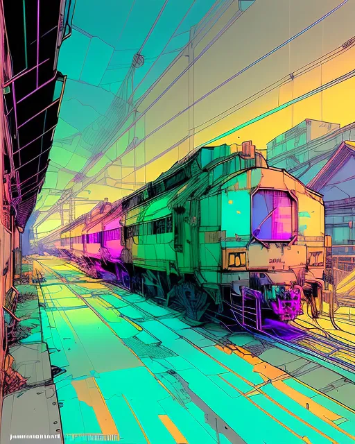 ghost train,  realistic and natural,  detailed full-color,  hd photography,  fantasy by john stephens,  galen rowell,  david muench,  james mccarthy,  hirō isono,  magical,  detailed,  gloss, beautiful, radiant, colorful, golden hour, cosmic, sunny, vapor, vibrant, flickering light