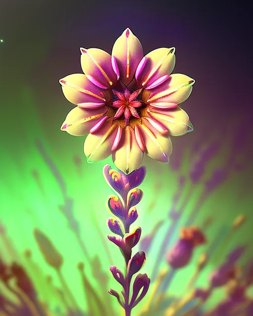 Fantastic flower, spacey, beautiful, different colors, painting, oil, small, haze, ultra-detailed, film photography, light leaks, Larry Bud Melman, trending on artstation, sharp focus, studio photo, intricate details, highly detailed, by greg rutkowski