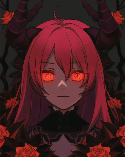 demon anime girl with red hair and red eyes