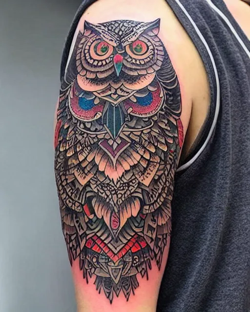 Upper Arm tattoo  Owl skull tattoos Owl tattoo design Skull thigh tattoos