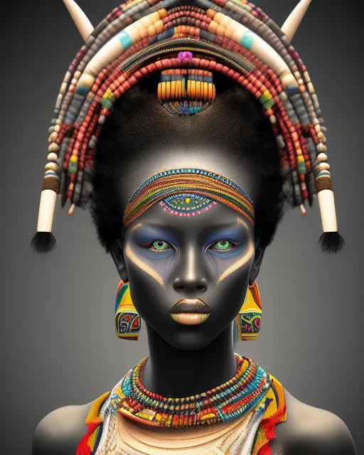 African tribal woman looking sideways wearing traditional head dress