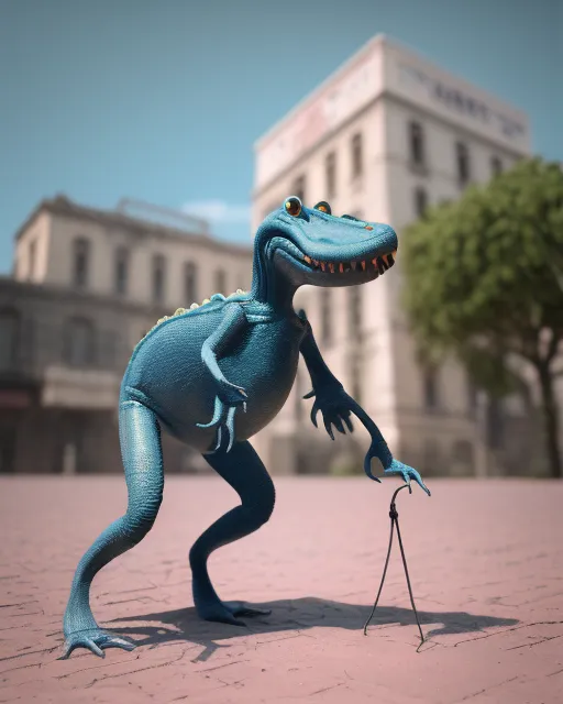 AI Art Generator: Deep blue crocodile standing on his hind legs