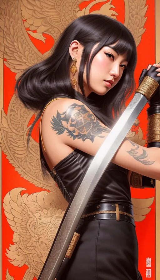 a beautiful woman a sword, - Free AI Photo Generator - starryai