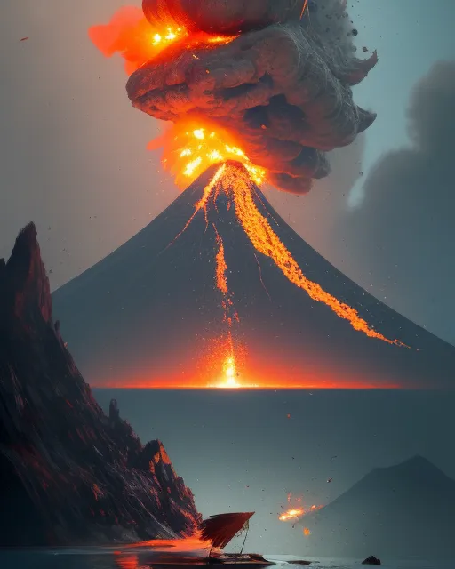 A fish getting exploded a volcano - Free AI Photo Generator - starryai