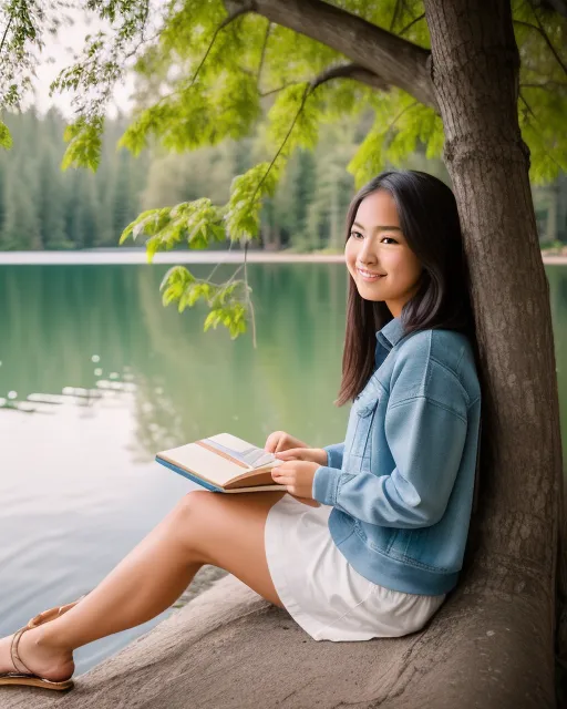 A cute girl sitting under a tree - Free AI Photo Generator - starryai
