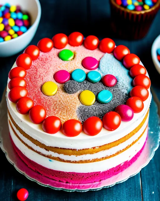 Cake, with smarties, hyperdetailed