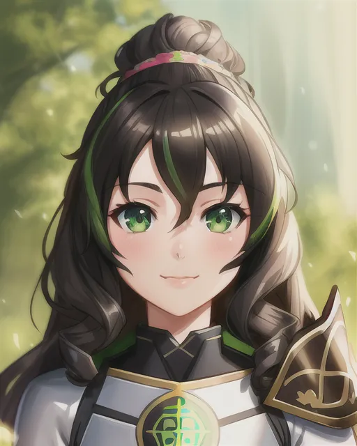 anime girl with curly brown hair and green eyes