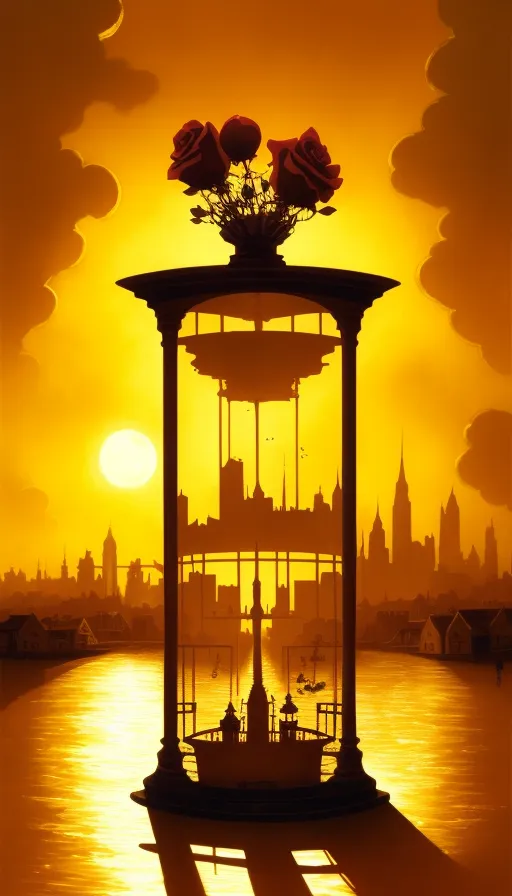 A city at sunset a golden roses - Free AI Photo Generator - starryai