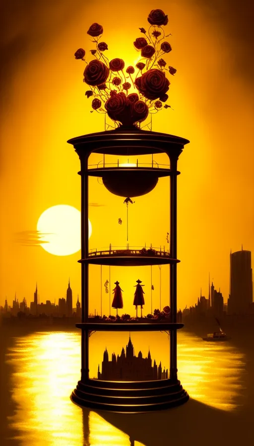 A city at sunset a golden roses - Free AI Photo Generator - starryai