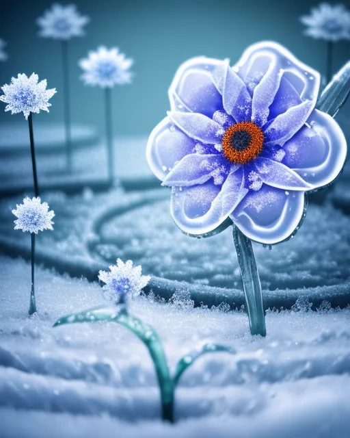 Cold garden , ice , flower,4k , - Free AI Photo Generator - starryai
