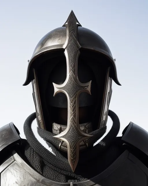 Legionary knight with a black helmet and a cross embedded in the forehead of the helmet