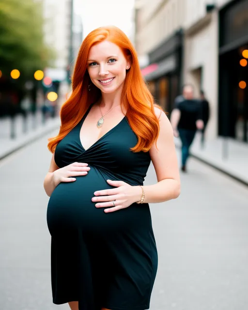 Beautiful pregnant redhead - AI Photo Generator - starryai