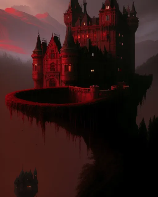 A fantasy European castle made of red blood