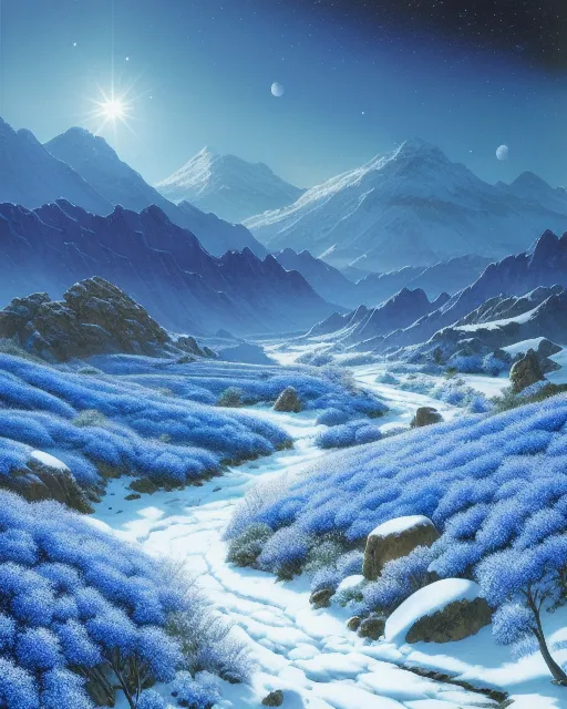 Valley snow blue flowers - Free AI Photo Generator - starryai