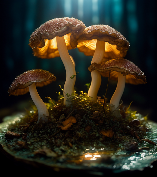 A bioluminescent mushroom forest, - Free AI Photo Generator - starryai