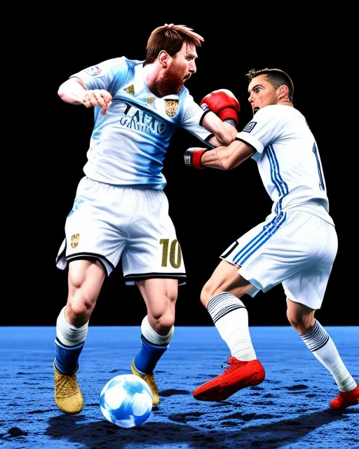 Messi fighting Cristiano Ronaldo on the moon