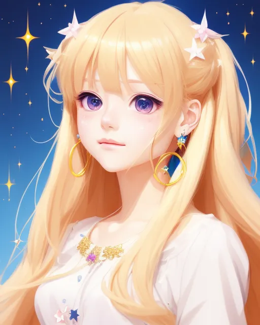 kawaii anime beautiful girl, long blonde shimmering